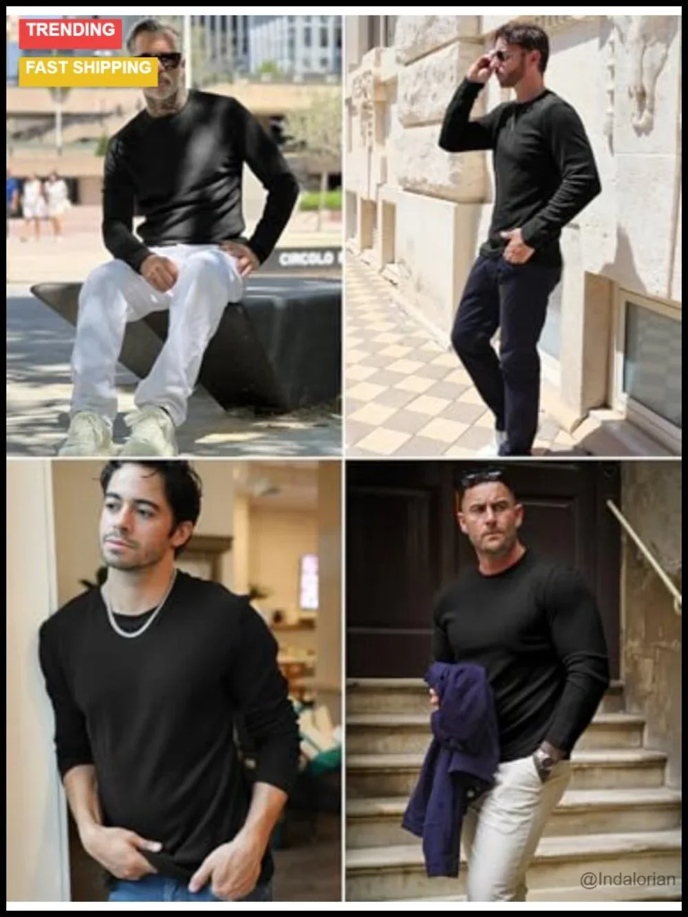 Mens Long Sleeve Thermal T-Shirt Slim Fit Crewneck Knitted Pullover
